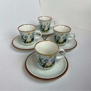 Mikasa Natural Beauty Petit Fleur Stoneware Cups & Saucers Set 4 Vintage MCM
